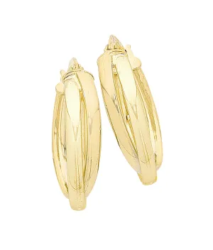 9ct Yellow Gold Oval Crossover Hoop Earrings.