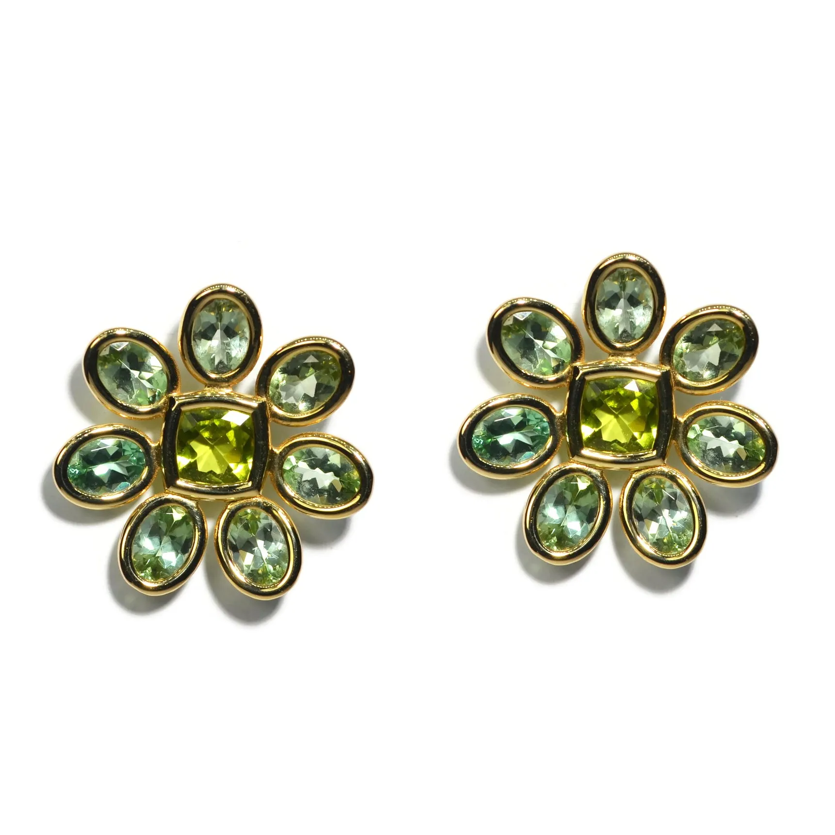 A & Furst - Fiori - Large Button Earrings with Mint Tourmaline and Peridot, 18k Yellow Gold