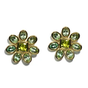 A & Furst - Fiori - Large Button Earrings with Mint Tourmaline and Peridot, 18k Yellow Gold