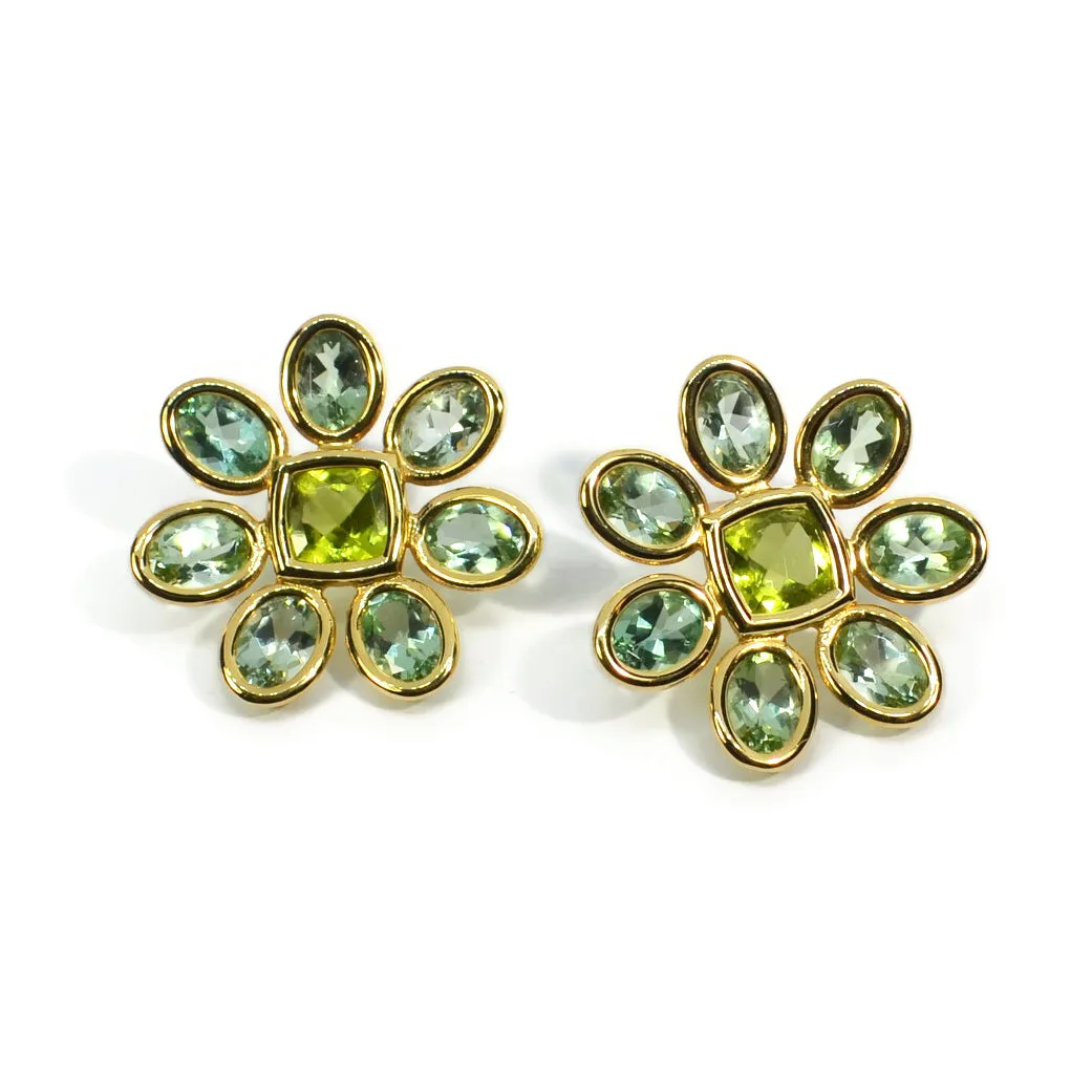 A & Furst - Fiori - Large Button Earrings with Mint Tourmaline and Peridot, 18k Yellow Gold