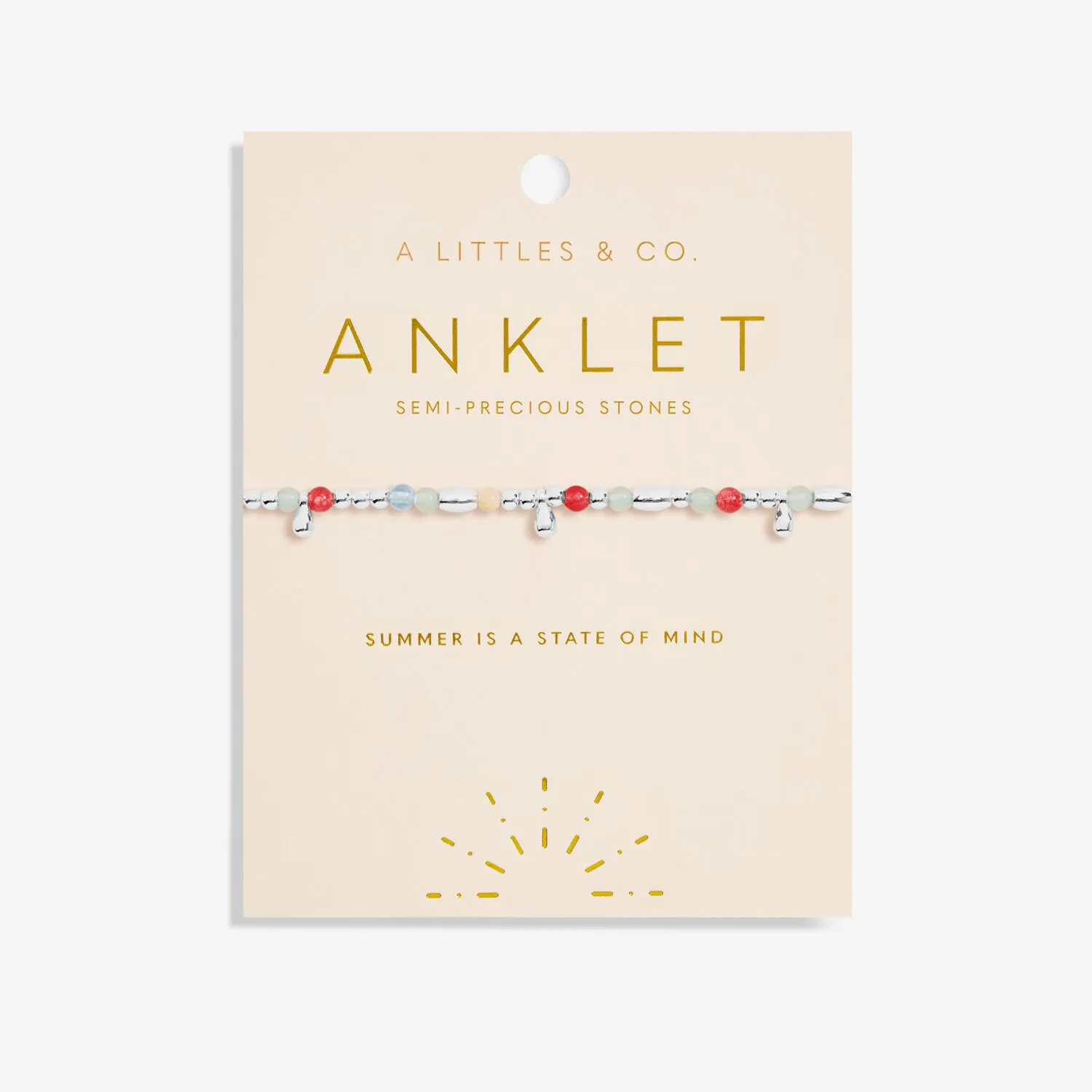 A Little & Co - Brass - Silver Plated - Summer State Of Mind - Multicolor Beaded Stretch Anklet 9 1/6"