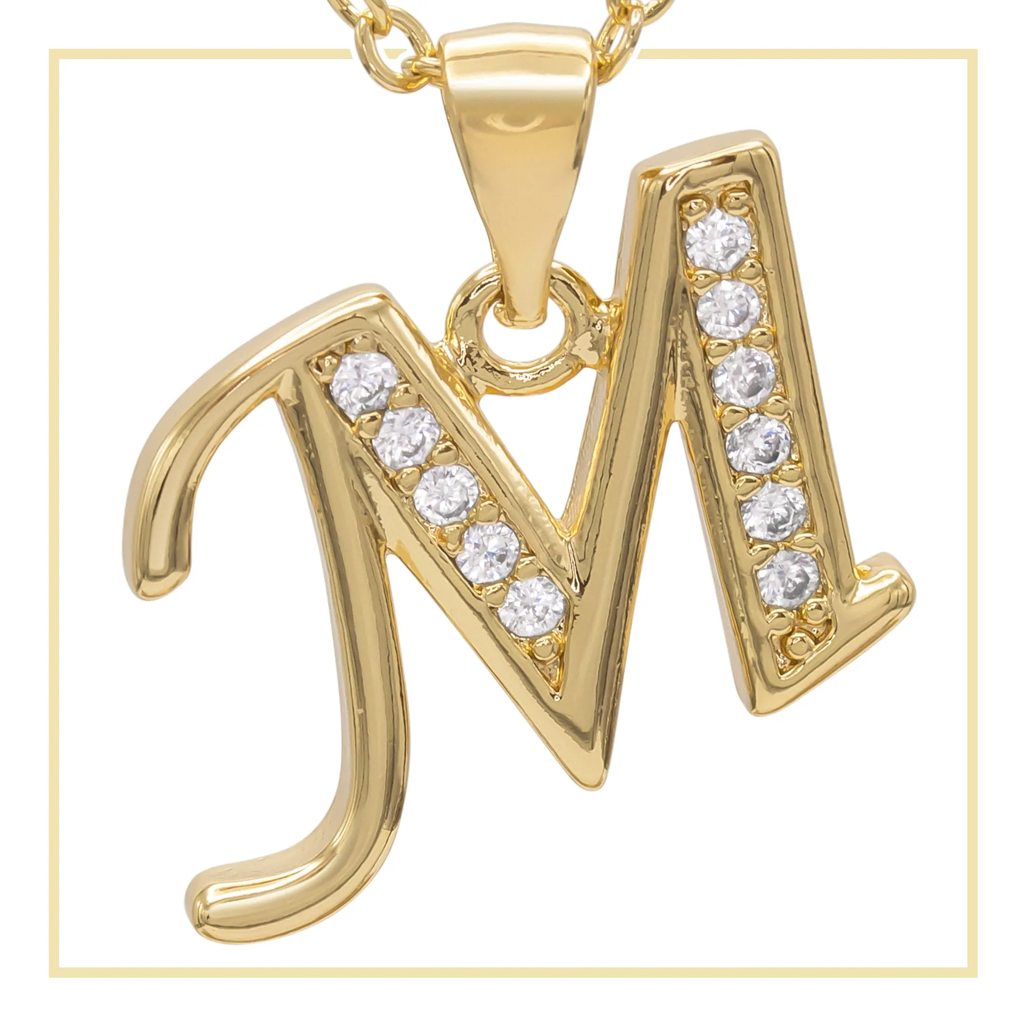 A-Z Initial Letter Cubic Zirconia Pendant 14K Gold Filled Charm Women Jewelry