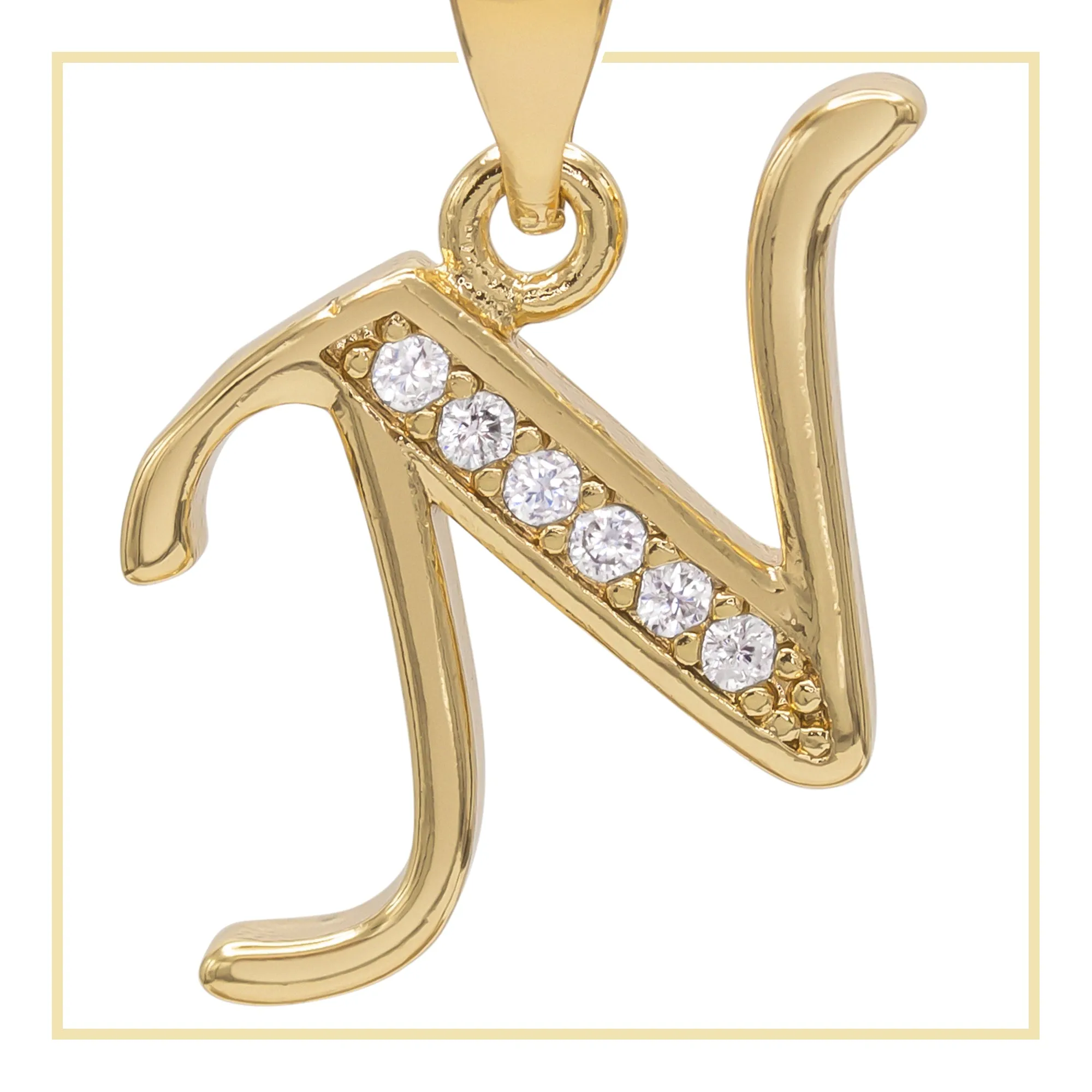 A-Z Initial Letter Cubic Zirconia Pendant 14K Gold Filled Charm Women Jewelry