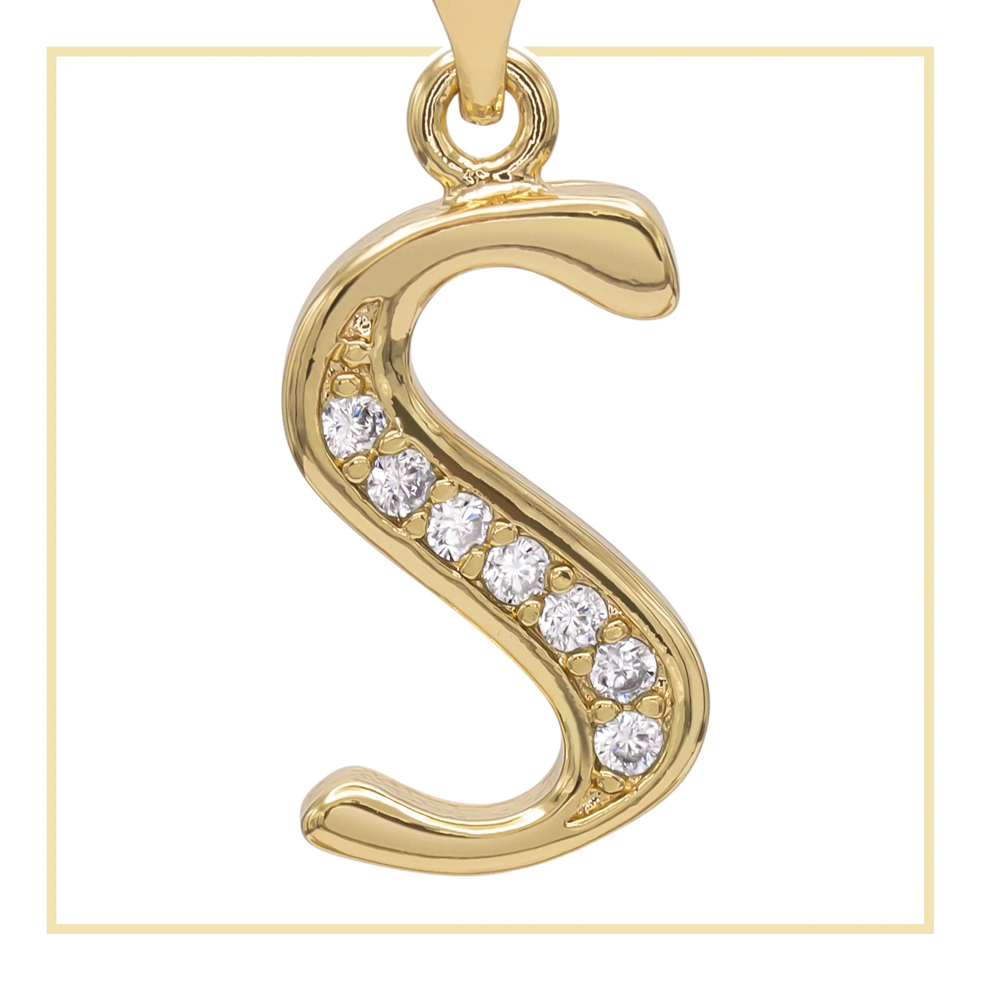 A-Z Initial Letter Cubic Zirconia Pendant 14K Gold Filled Charm Women Jewelry