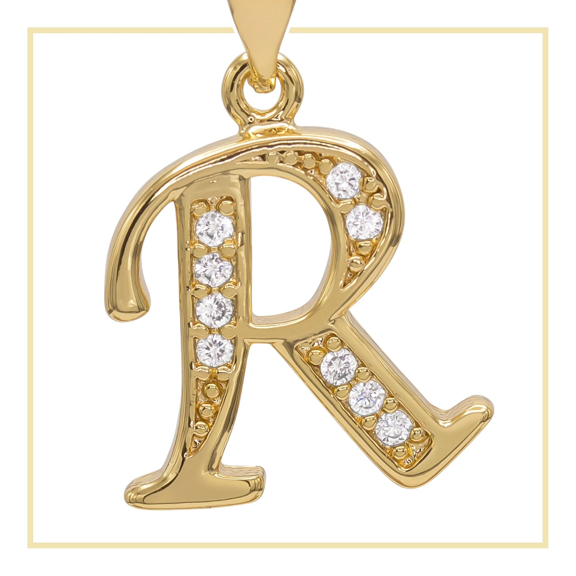 A-Z Initial Letter Cubic Zirconia Pendant 14K Gold Filled Charm Women Jewelry