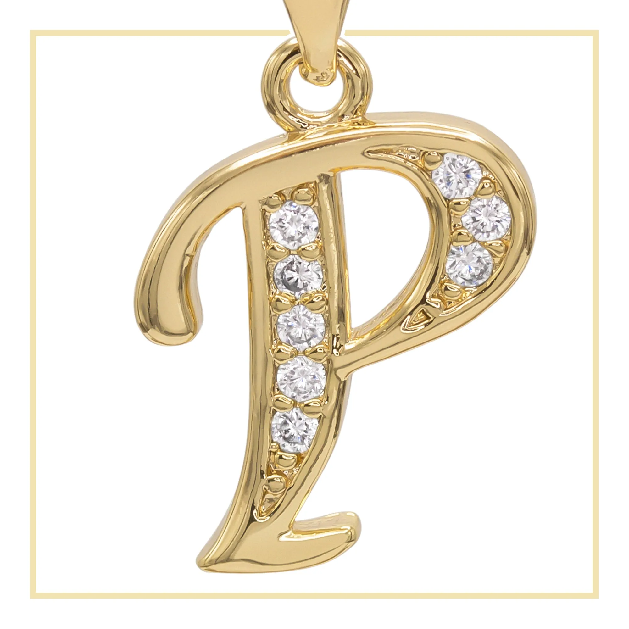 A-Z Initial Letter Cubic Zirconia Pendant 14K Gold Filled Charm Women Jewelry