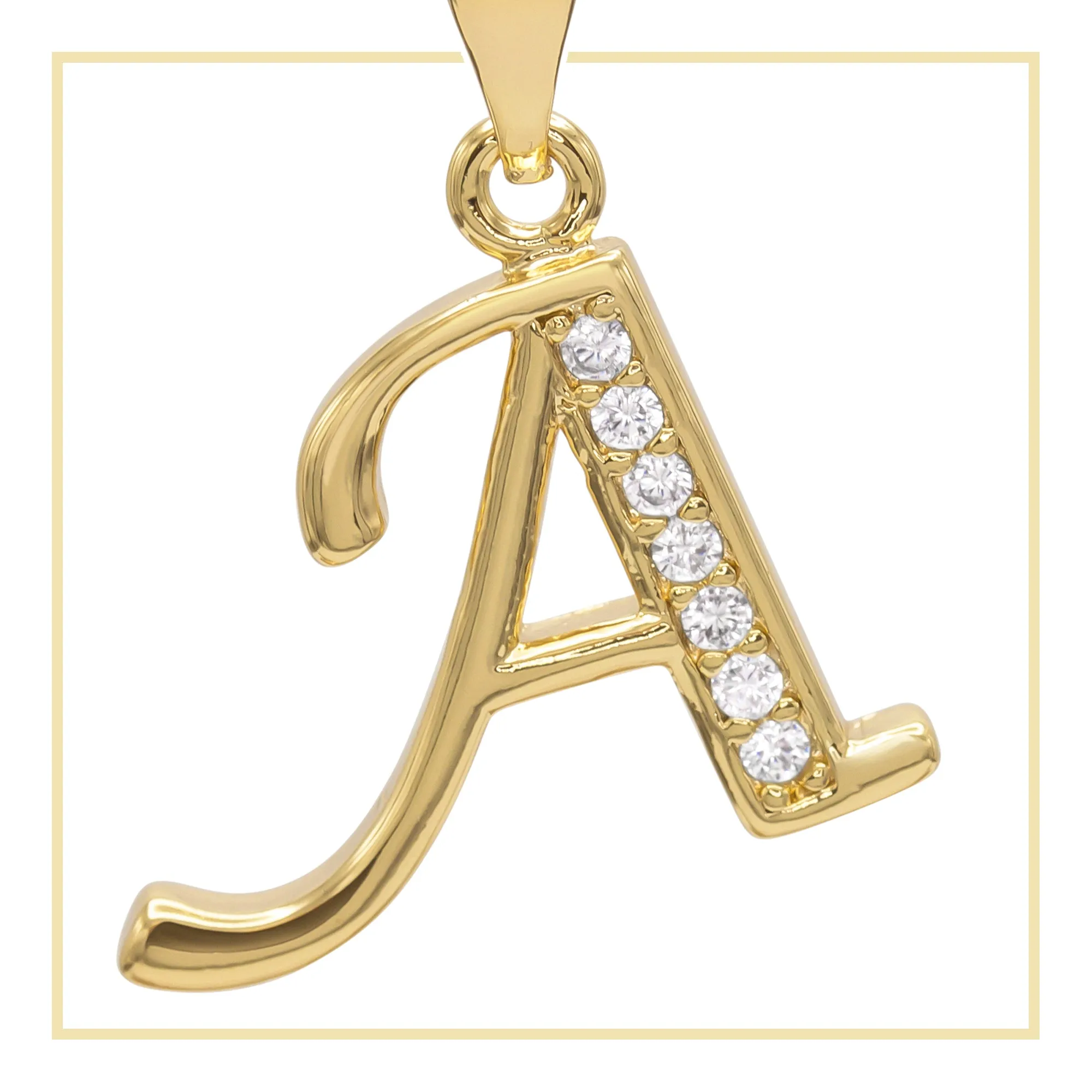 A-Z Initial Letter Cubic Zirconia Pendant 14K Gold Filled Charm Women Jewelry