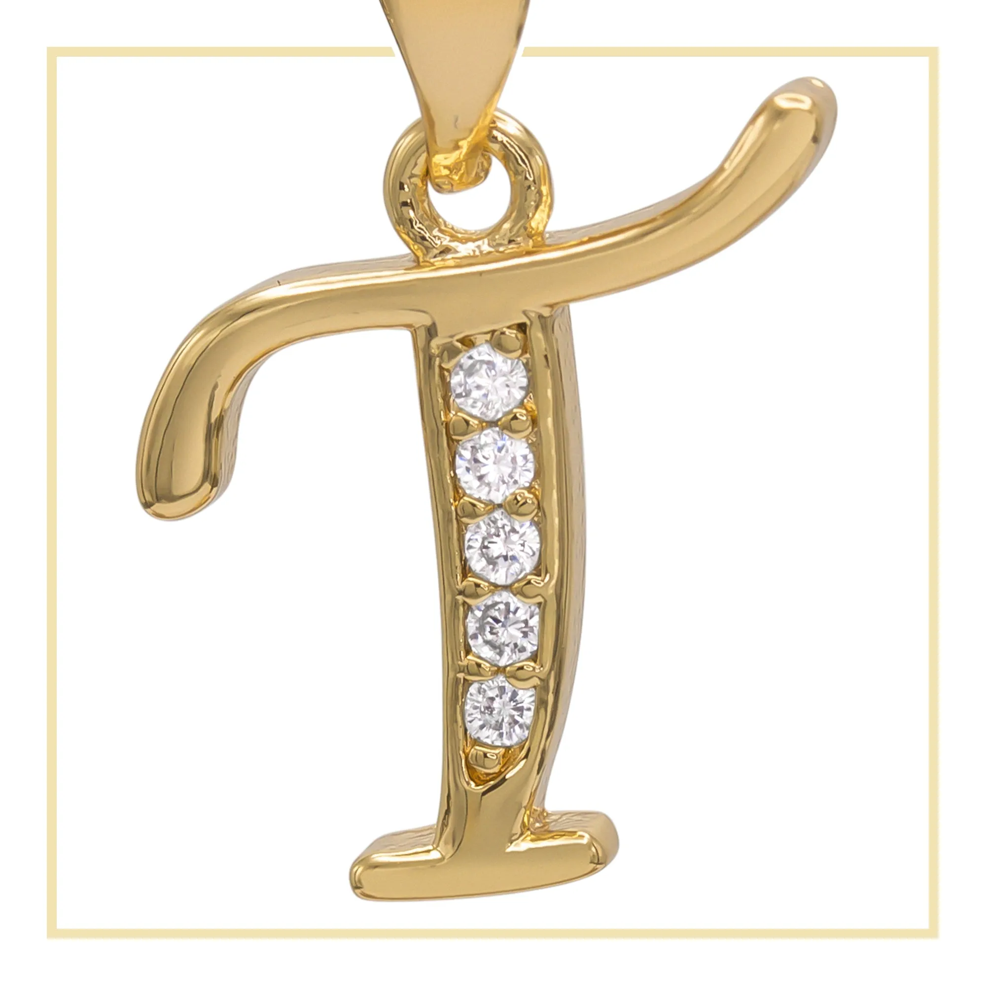 A-Z Initial Letter Cubic Zirconia Pendant 14K Gold Filled Charm Women Jewelry