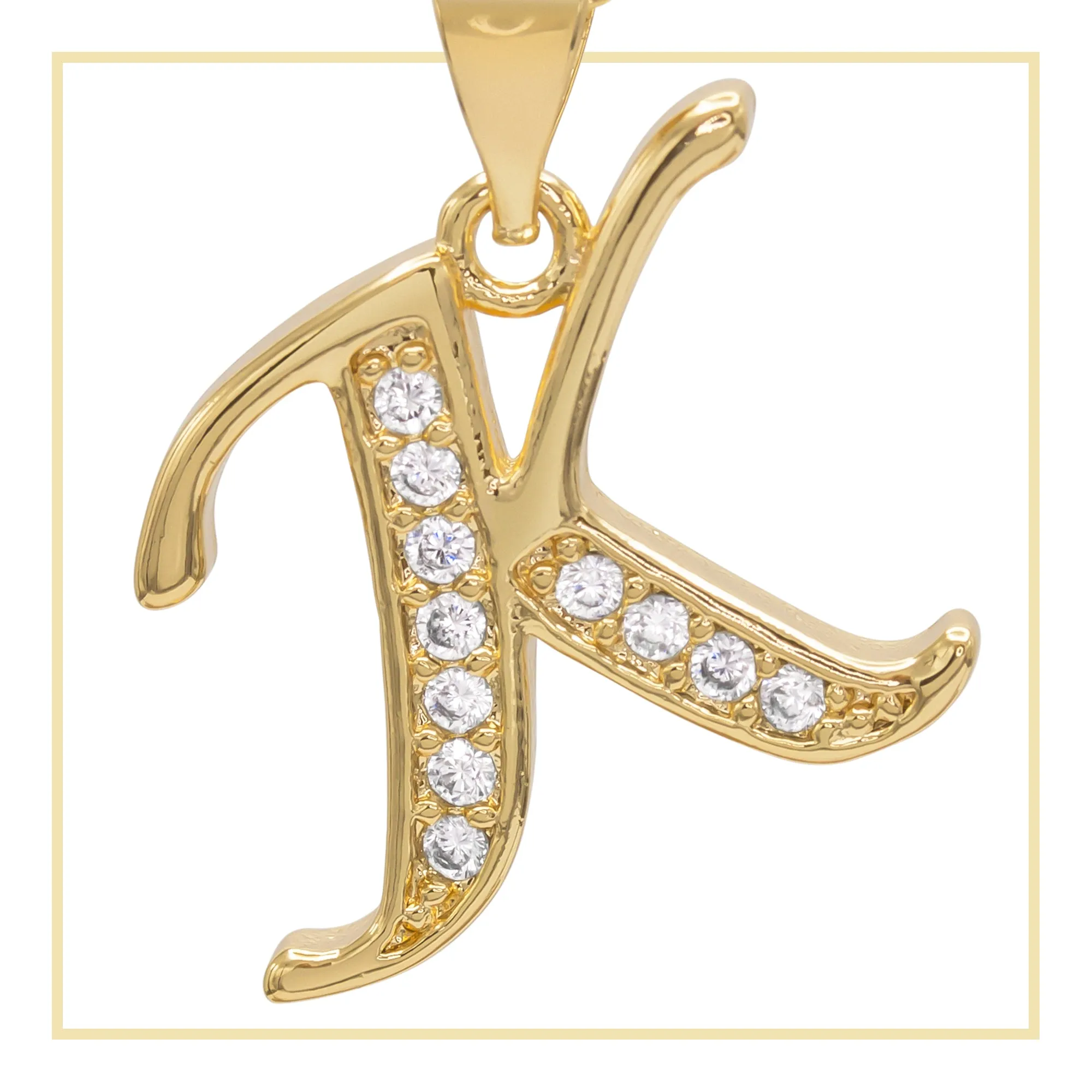 A-Z Initial Letter Cubic Zirconia Pendant 14K Gold Filled Charm Women Jewelry