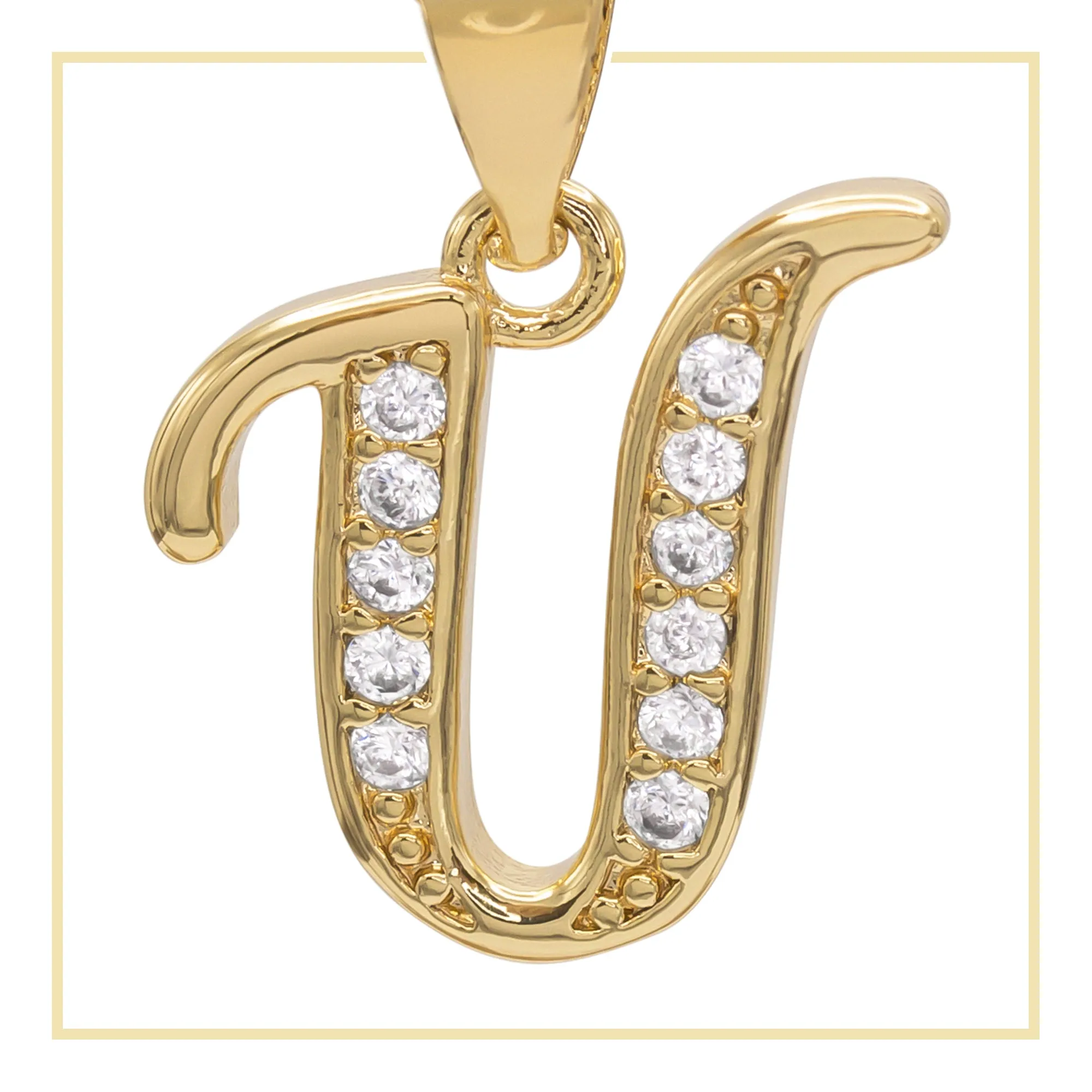 A-Z Initial Letter Cubic Zirconia Pendant 14K Gold Filled Charm Women Jewelry