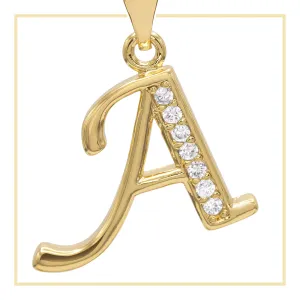 A-Z Initial Letter Cubic Zirconia Pendant 14K Gold Filled Charm Women Jewelry
