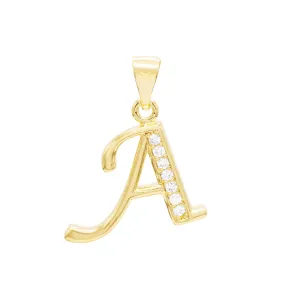 A-Z Initial Letter Pendant 14K Gold Filled Cubic Zirconia Figaro Chain Anklet 10" Set 2.4 mm  Women Jewelry