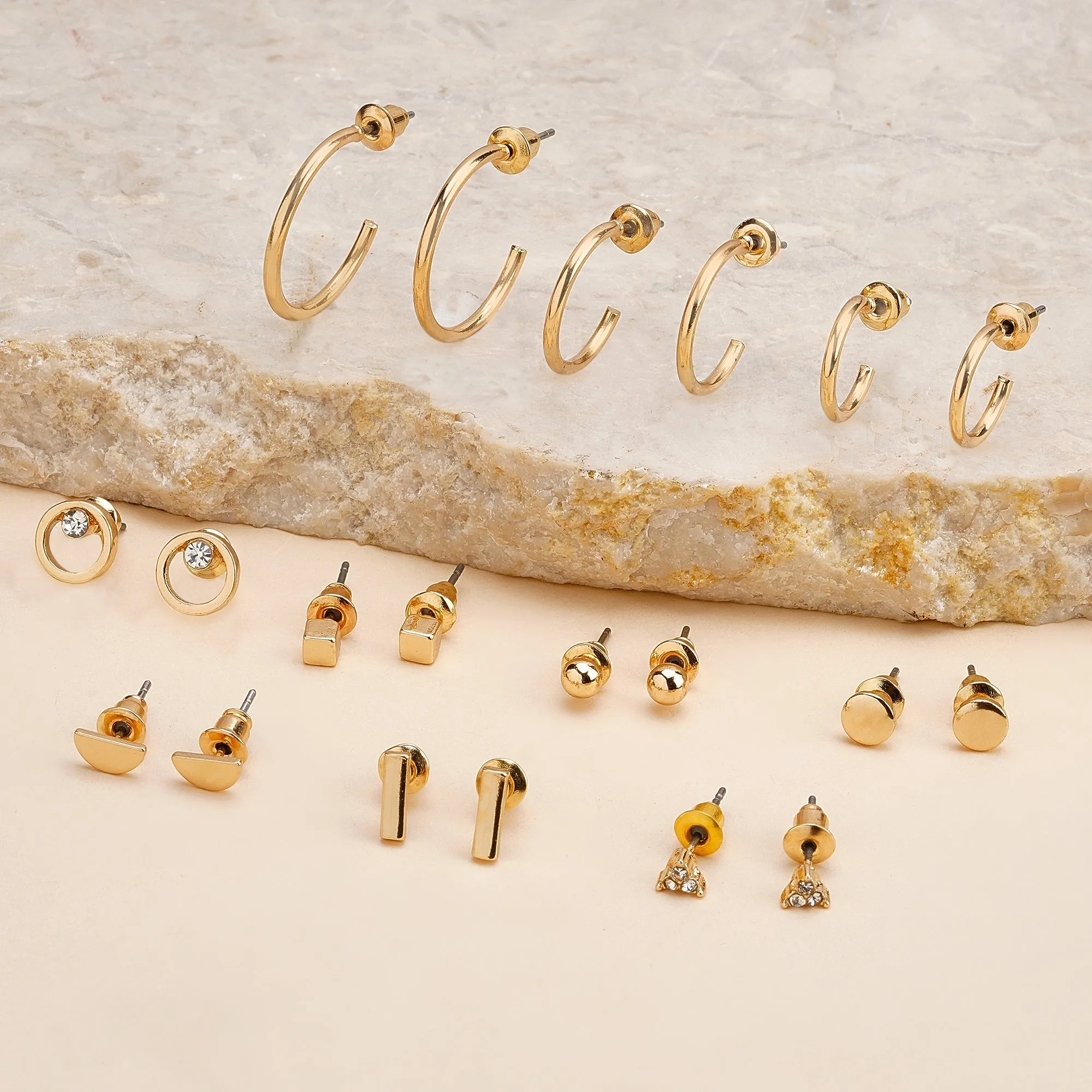 Accessorize London Women's Gold  Stud And Hoop Earrings Gold Pack of Ten