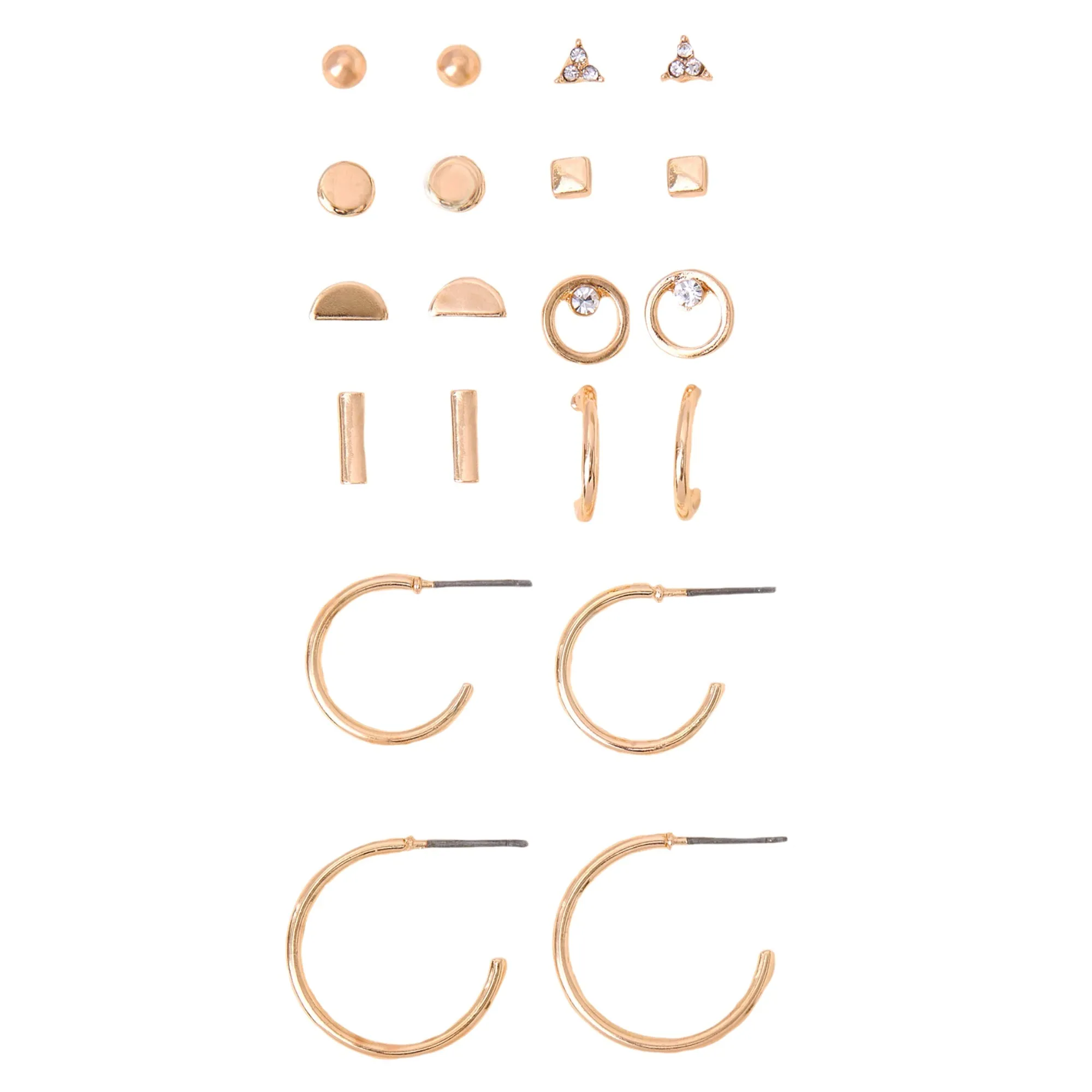 Accessorize London Women's Gold  Stud And Hoop Earrings Gold Pack of Ten