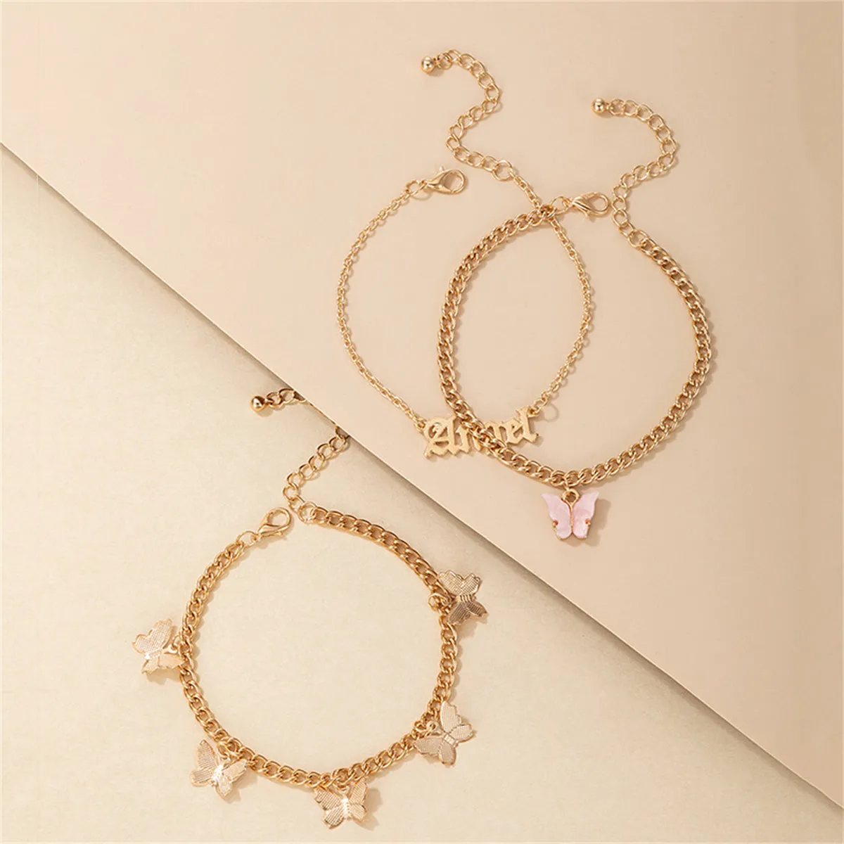 Acrylic & 18K Gold-Plated 'Angel' Butterfly Station Anklet Set