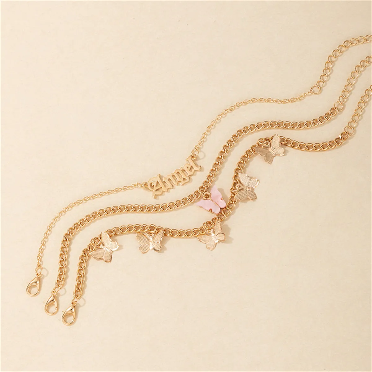 Acrylic & 18K Gold-Plated 'Angel' Butterfly Station Anklet Set