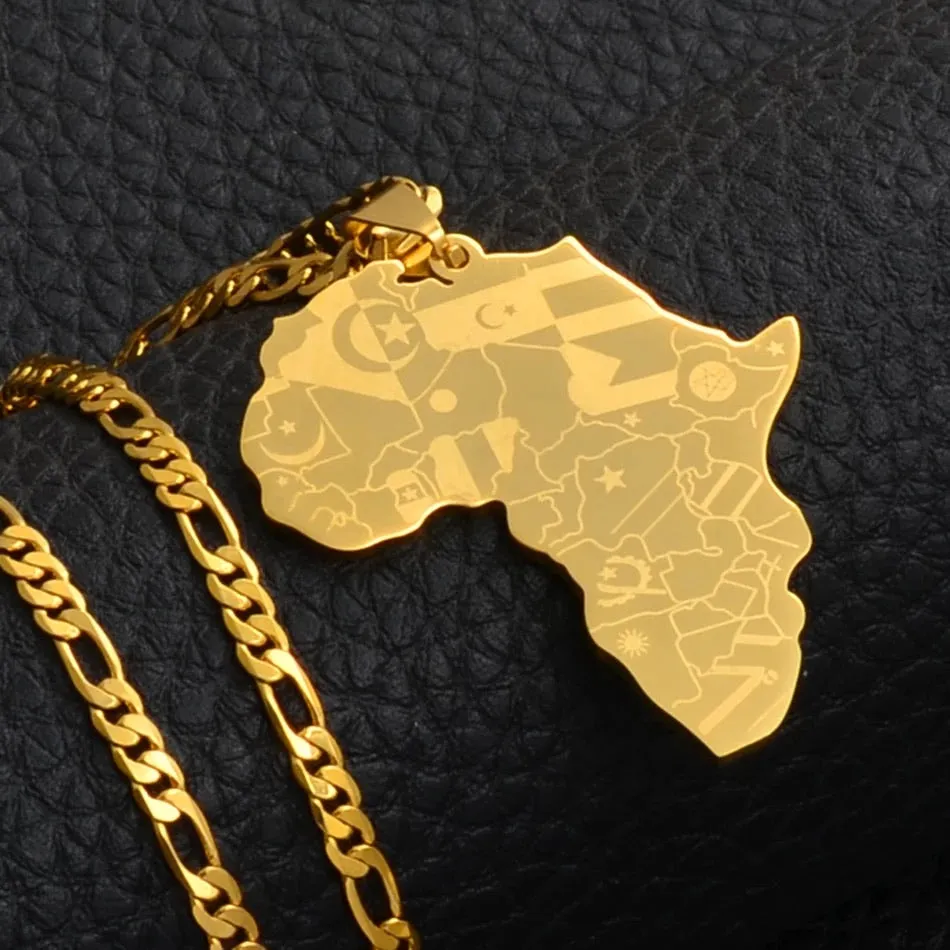 Africa Map With Flag Pendant Necklaces
