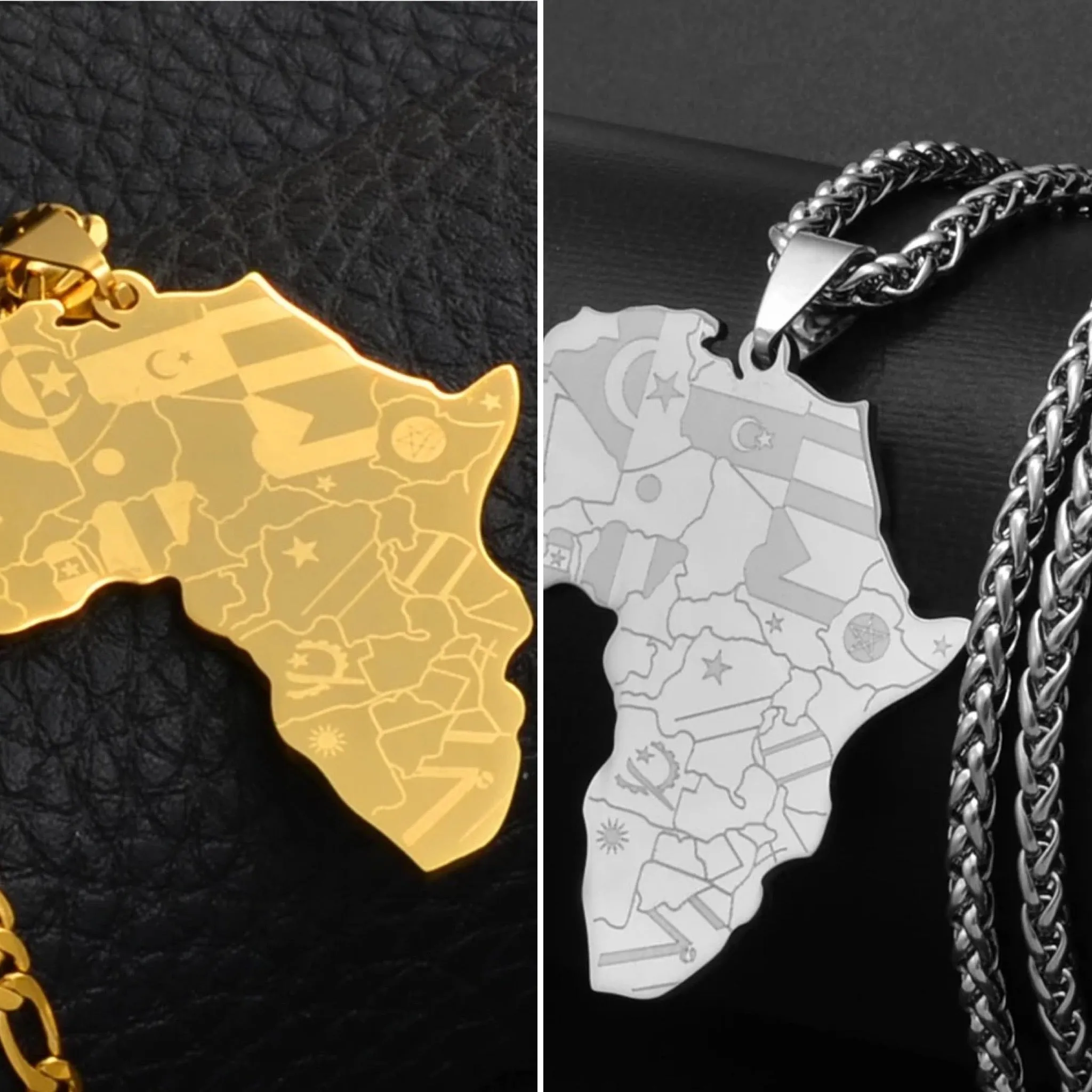 Africa Map With Flag Pendant Necklaces
