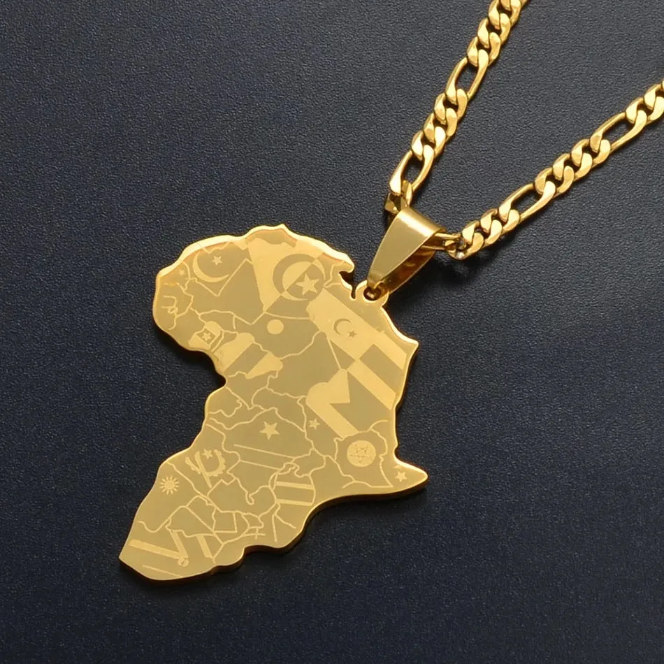 Africa Map With Flag Pendant Necklaces