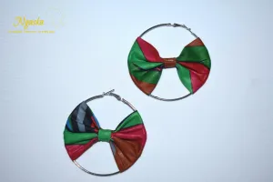 African Print Creole Hoop Earrings, Green and Pink - ER1