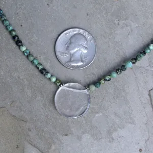 African Turquoise Gemstones with Clear Quartz Disk Pendant and Sterling Silver