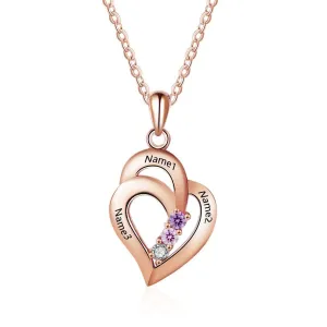 All My Heart Rose Gold Plated Sterling Silver Necklace - 3 Birthstone & Custom Names