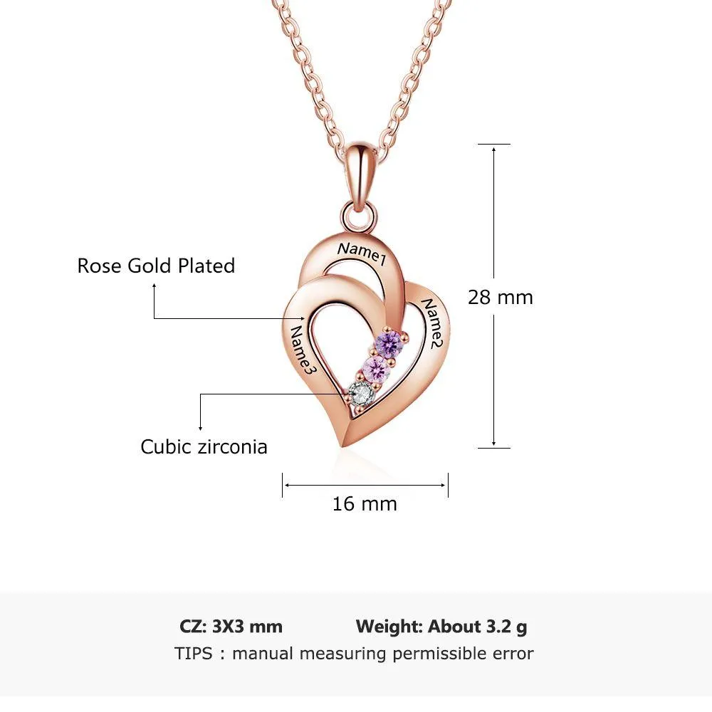 All My Heart Rose Gold Plated Sterling Silver Necklace - 3 Birthstone & Custom Names