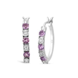Amethyst & Diamond Hoop Earrings