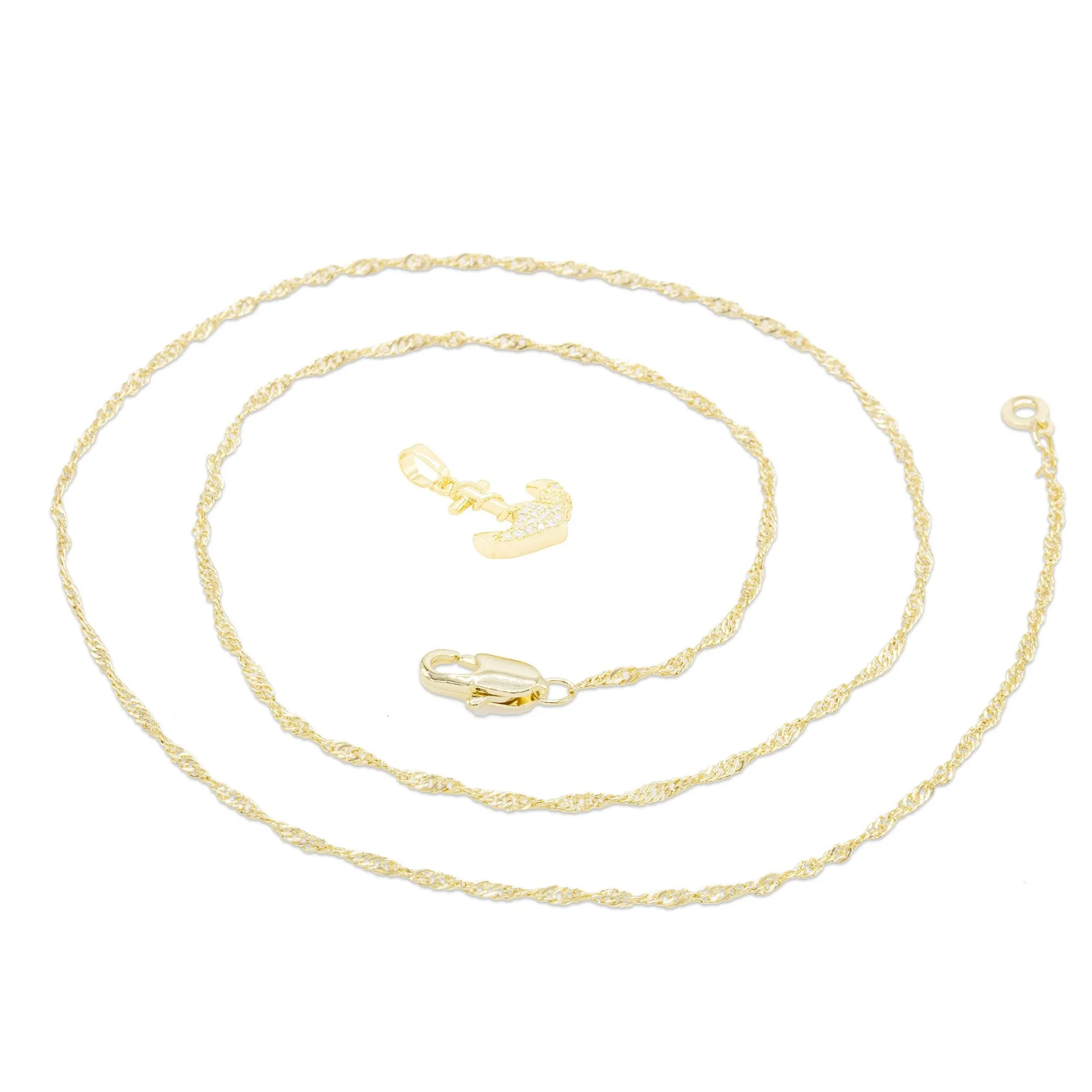 Anchor Cross Cubic Zirconia Pendant 14K Gold Filled Necklace Set