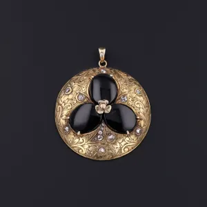 Antique Onyx and Diamond Pendant of 14k Gold
