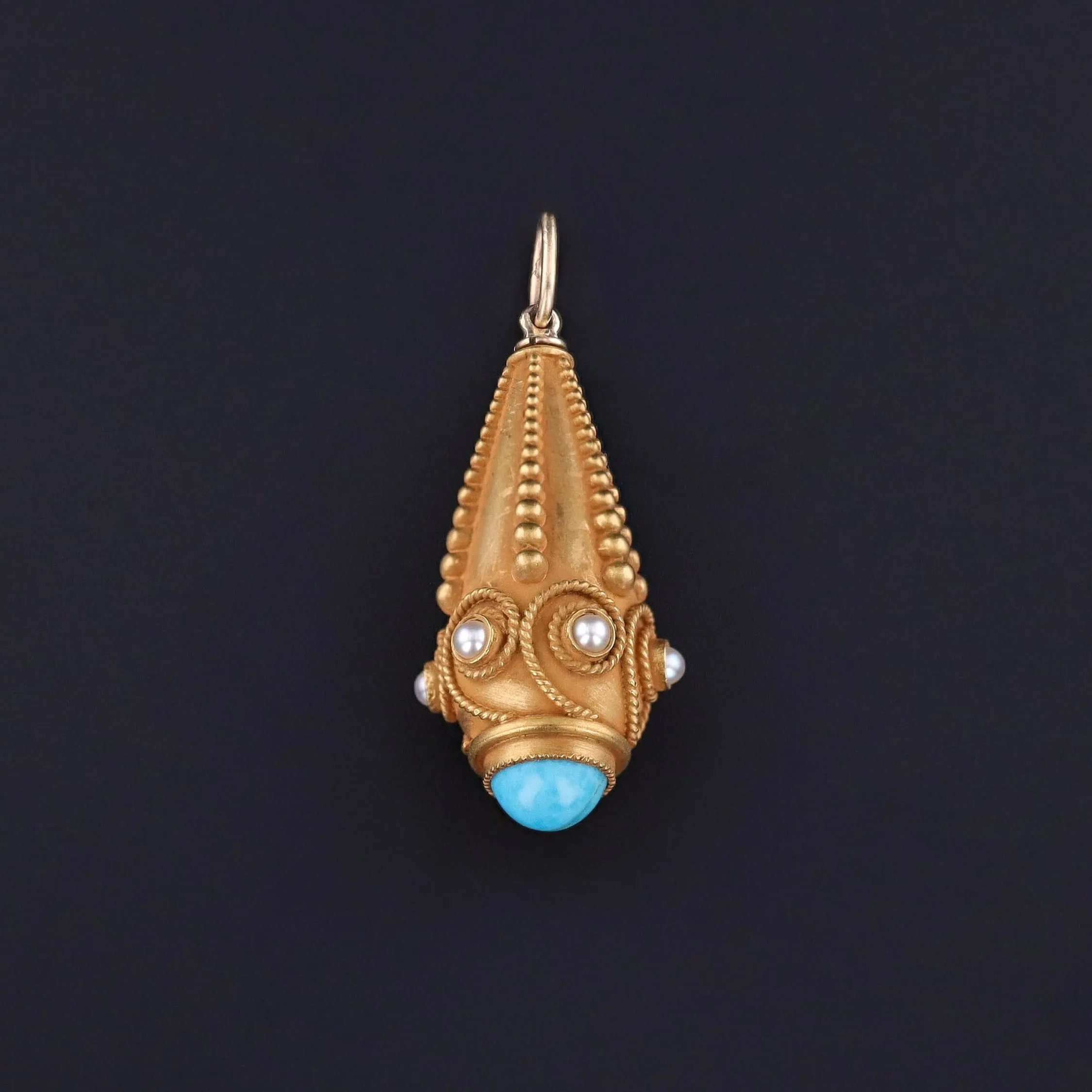 Antique Turquoise and Pearl Conversion Pendant of 18k Gold