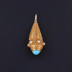 Antique Turquoise and Pearl Conversion Pendant of 18k Gold