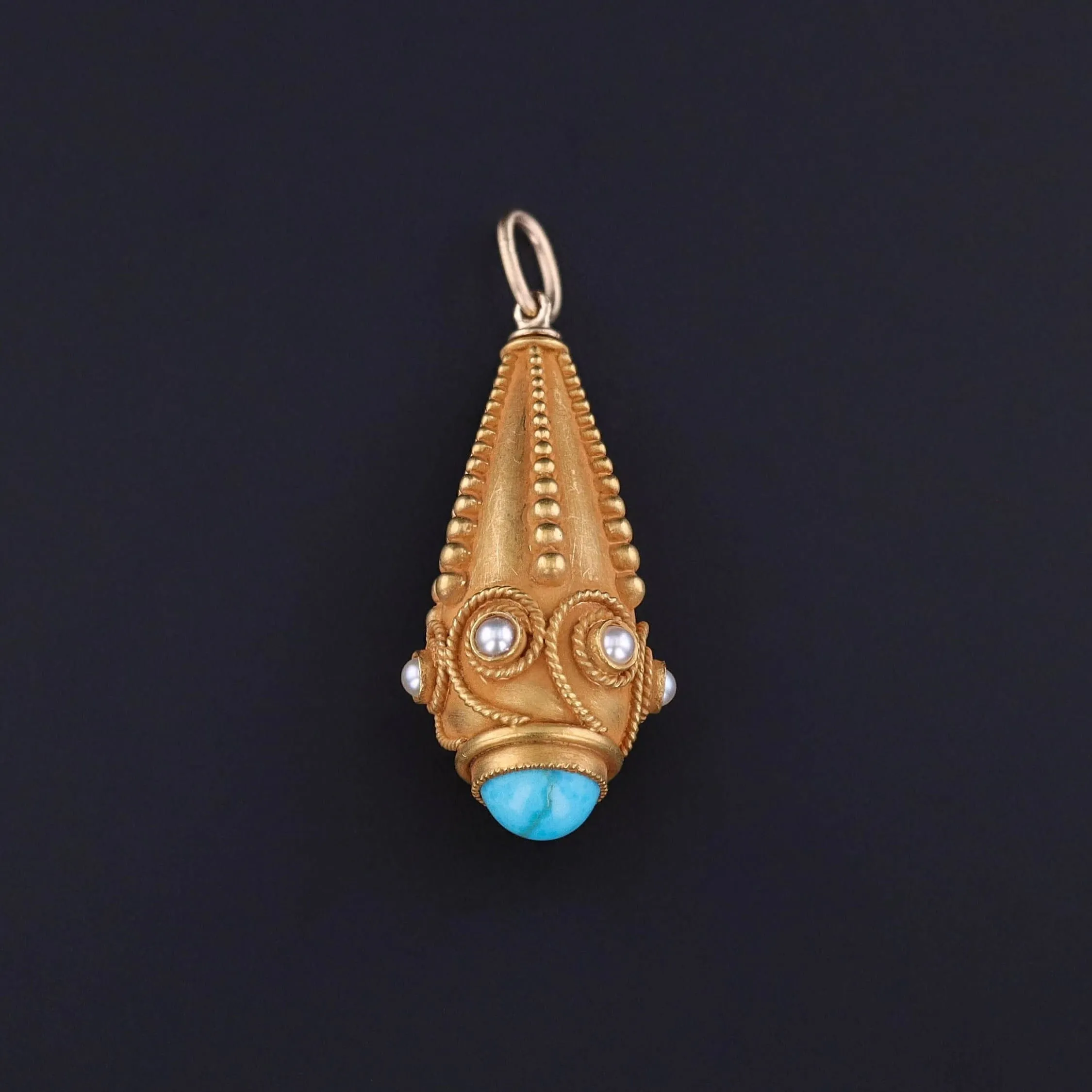 Antique Turquoise and Pearl Conversion Pendant of 18k Gold