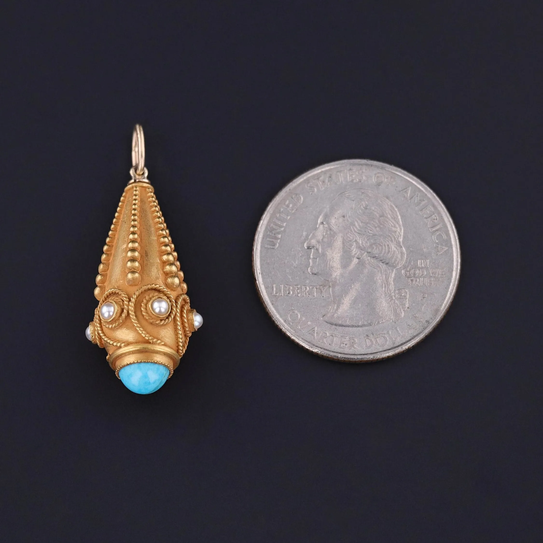 Antique Turquoise and Pearl Conversion Pendant of 18k Gold