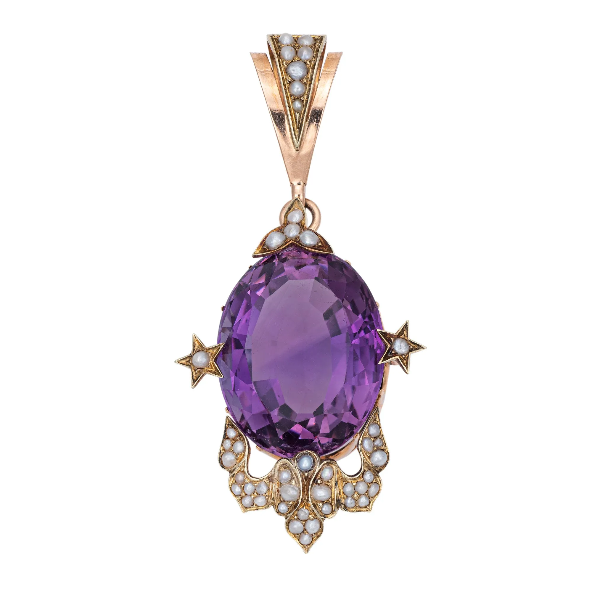 Antique Victorian Amethyst Star Pendant Large 14k Yellow Gold Vintage Jewelry