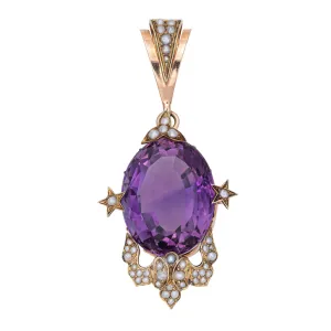 Antique Victorian Amethyst Star Pendant Large 14k Yellow Gold Vintage Jewelry