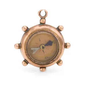 Antique Victorian Compass Fob Ships Wheel 9k Rose Gold Pendant Nautical Motif