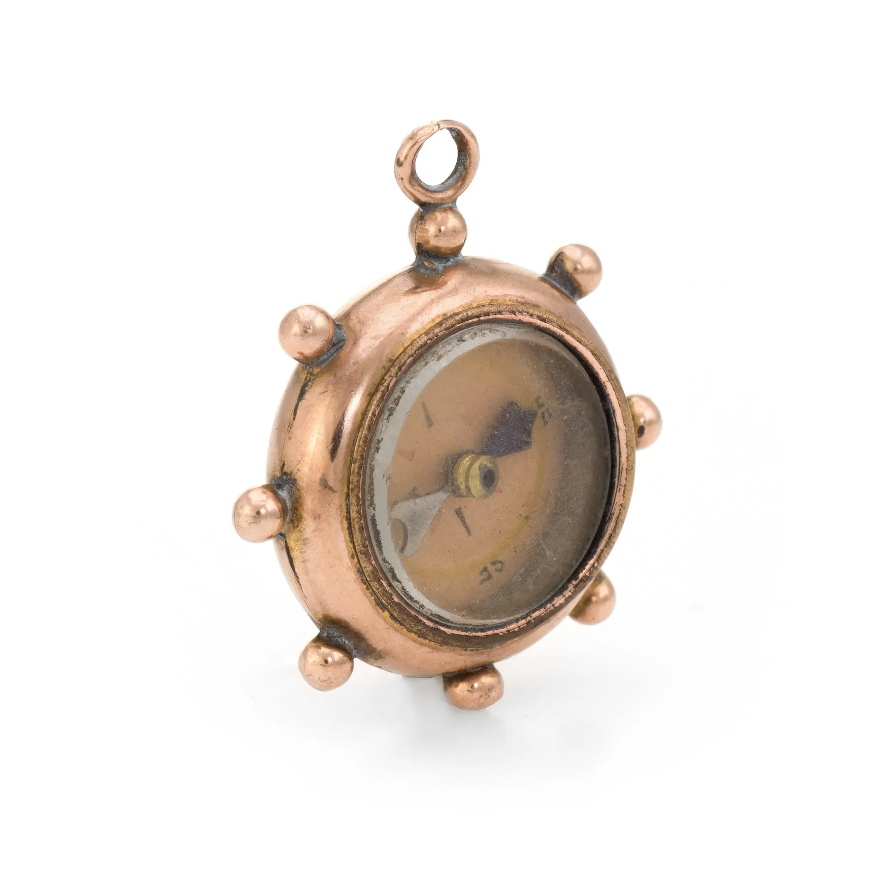 Antique Victorian Compass Fob Ships Wheel 9k Rose Gold Pendant Nautical Motif