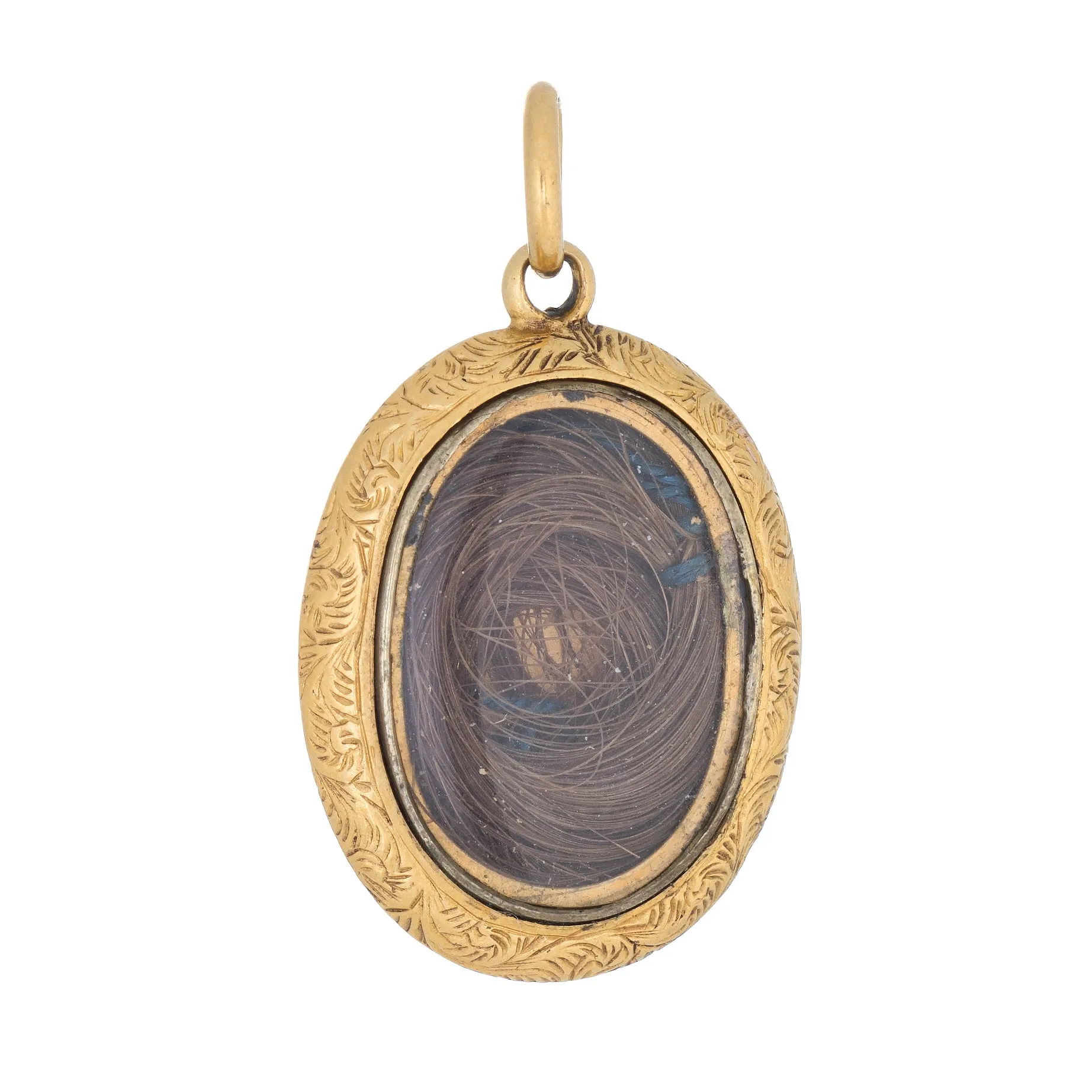 Antique Victorian Hair Pendant 18k Yellow Gold Chased Pattern Vintage Fine Oval