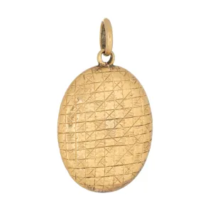 Antique Victorian Hair Pendant 18k Yellow Gold Chased Pattern Vintage Fine Oval
