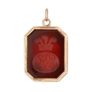 Antique Victorian Intaglio Pendant Carnelian Three Feathers 14k Gold Seal