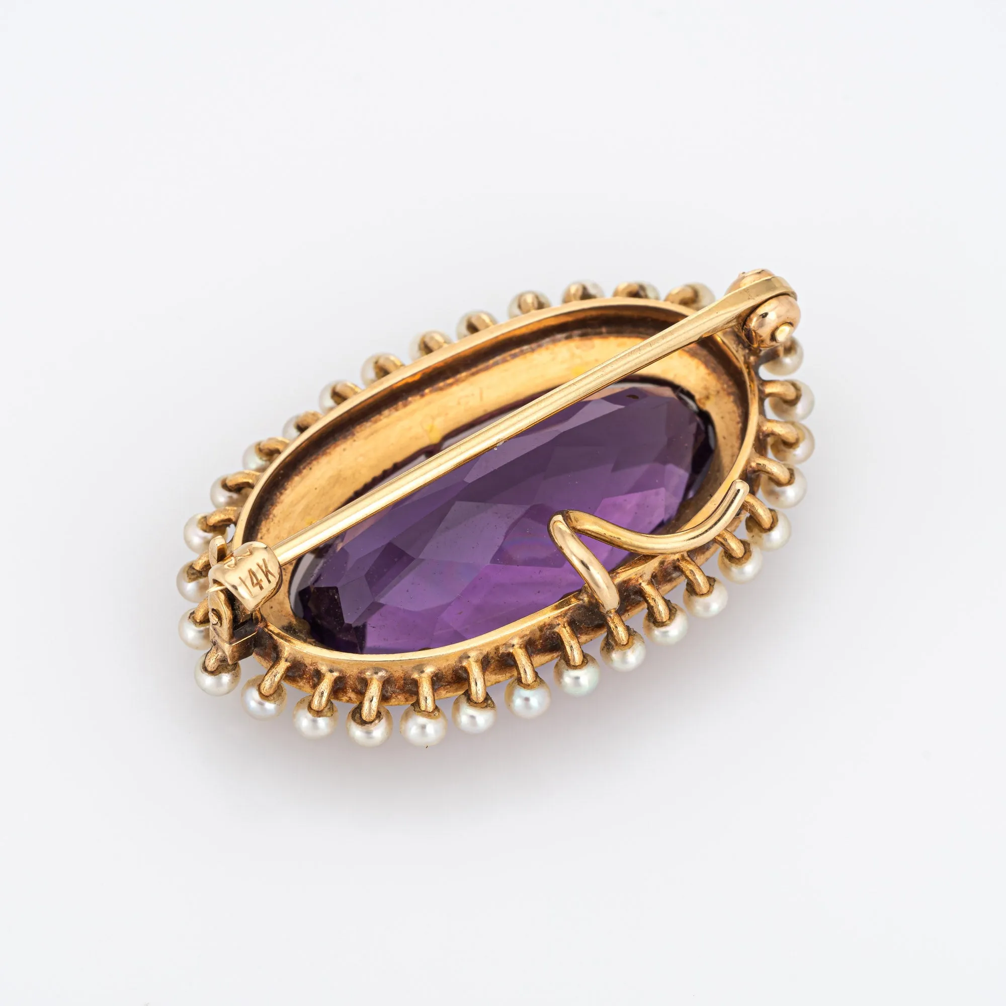 Antique Victorian Krementz Amethyst Pearl Pendant Brooch 14k Yellow Gold Jewelry
