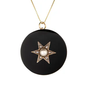 Antique Victorian Star Pendant Onyx Diamond Pearl Vintage 14k Yellow Gold Fine