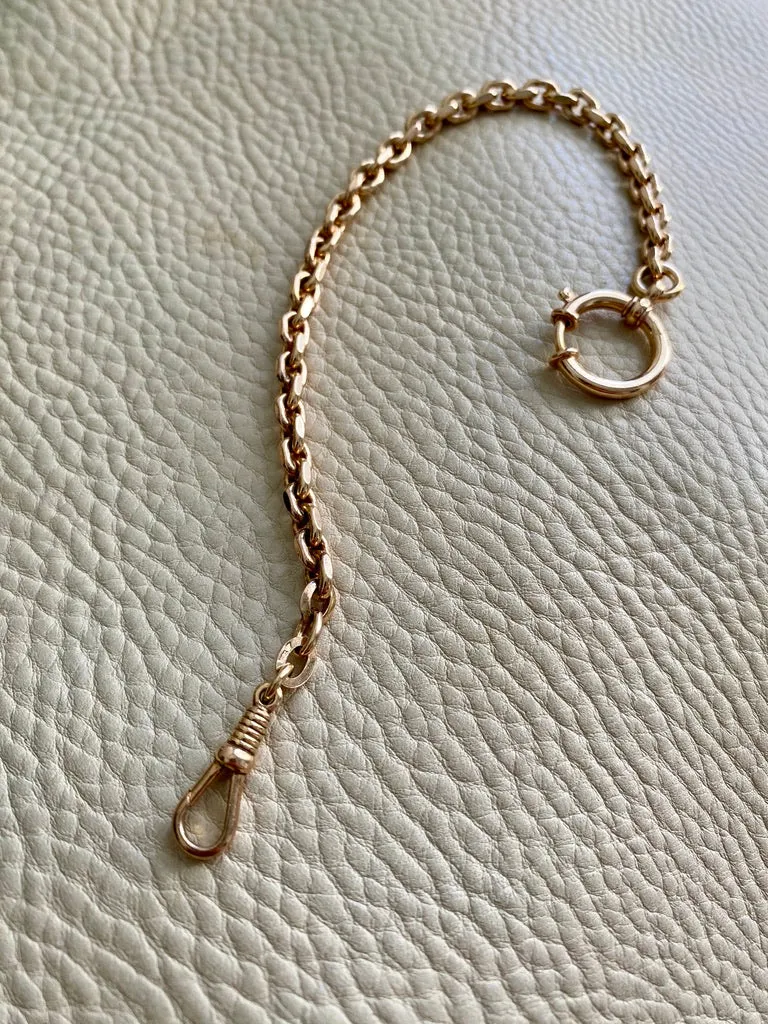 Antique Watch Chain - 14k gold with 18k large bolt clasp- 10 inch length
