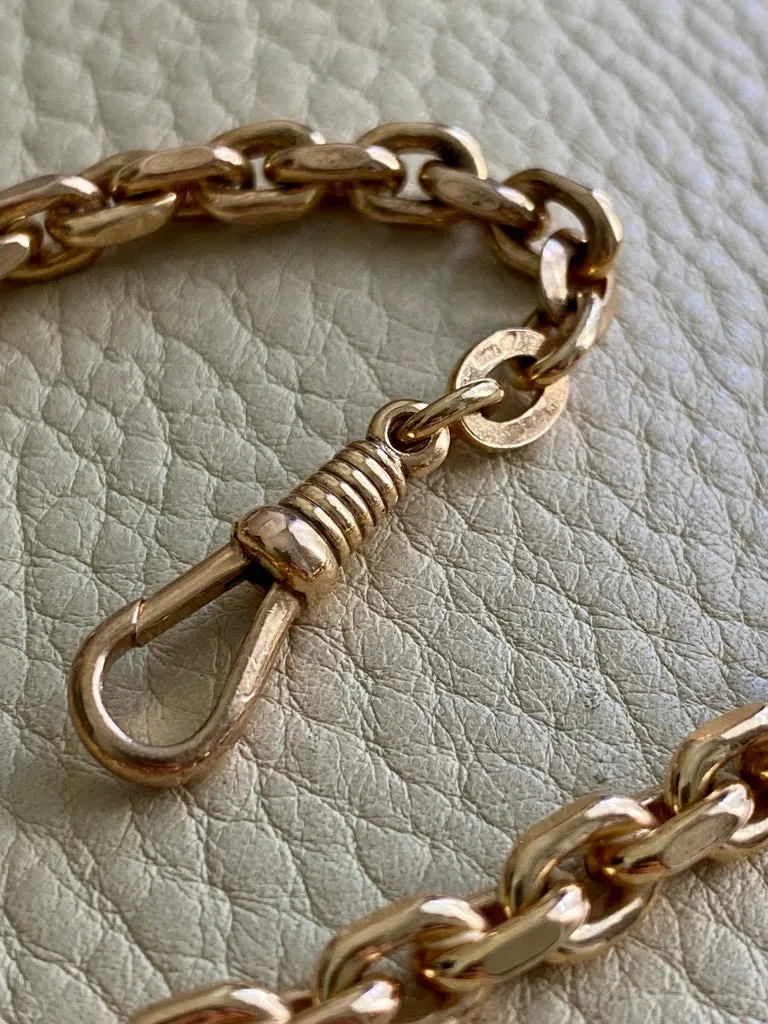 Antique Watch Chain - 14k gold with 18k large bolt clasp- 10 inch length