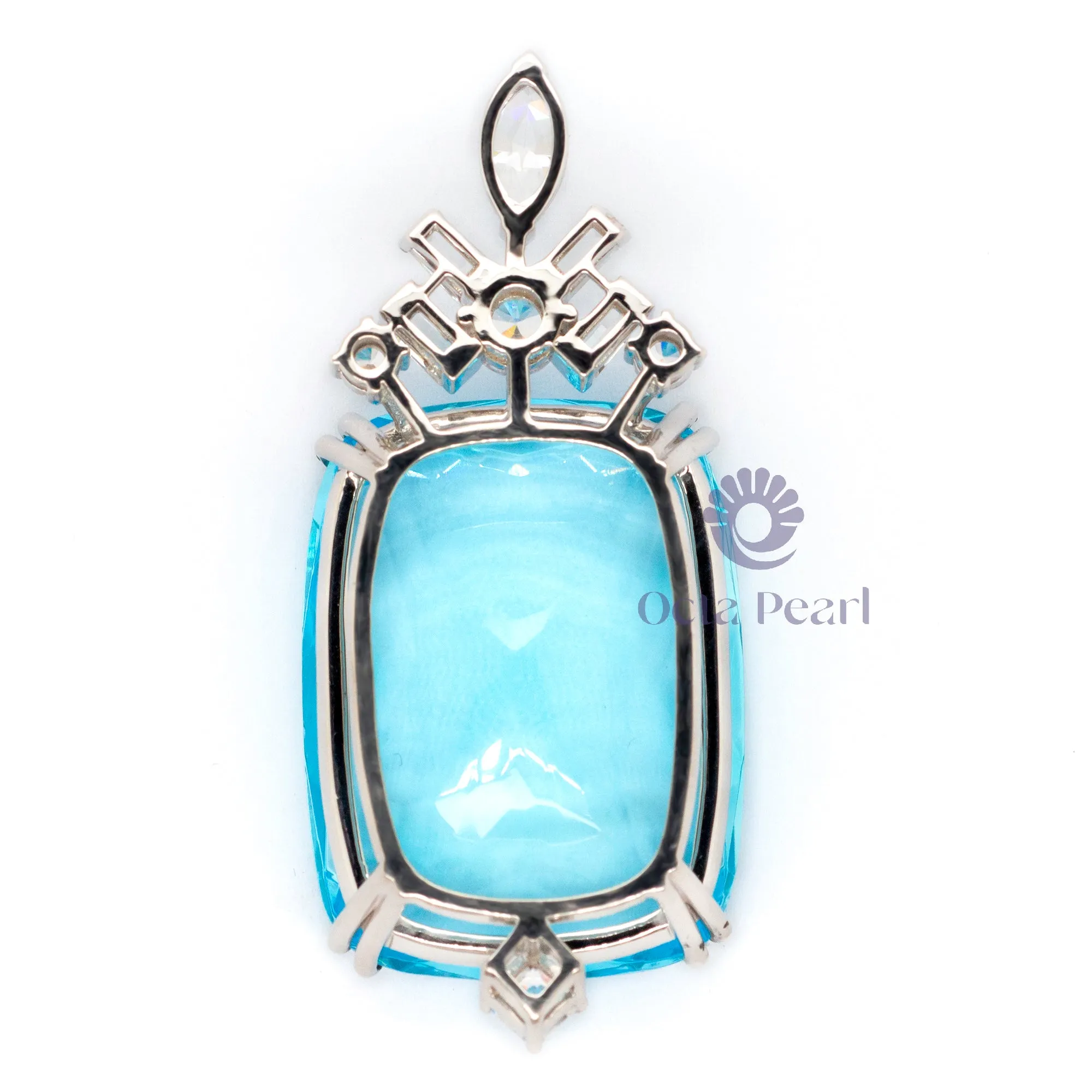 Aqua Cushion Cut CZ Stone Handmade Wedding Gift 925 Sterling Silver Pendant