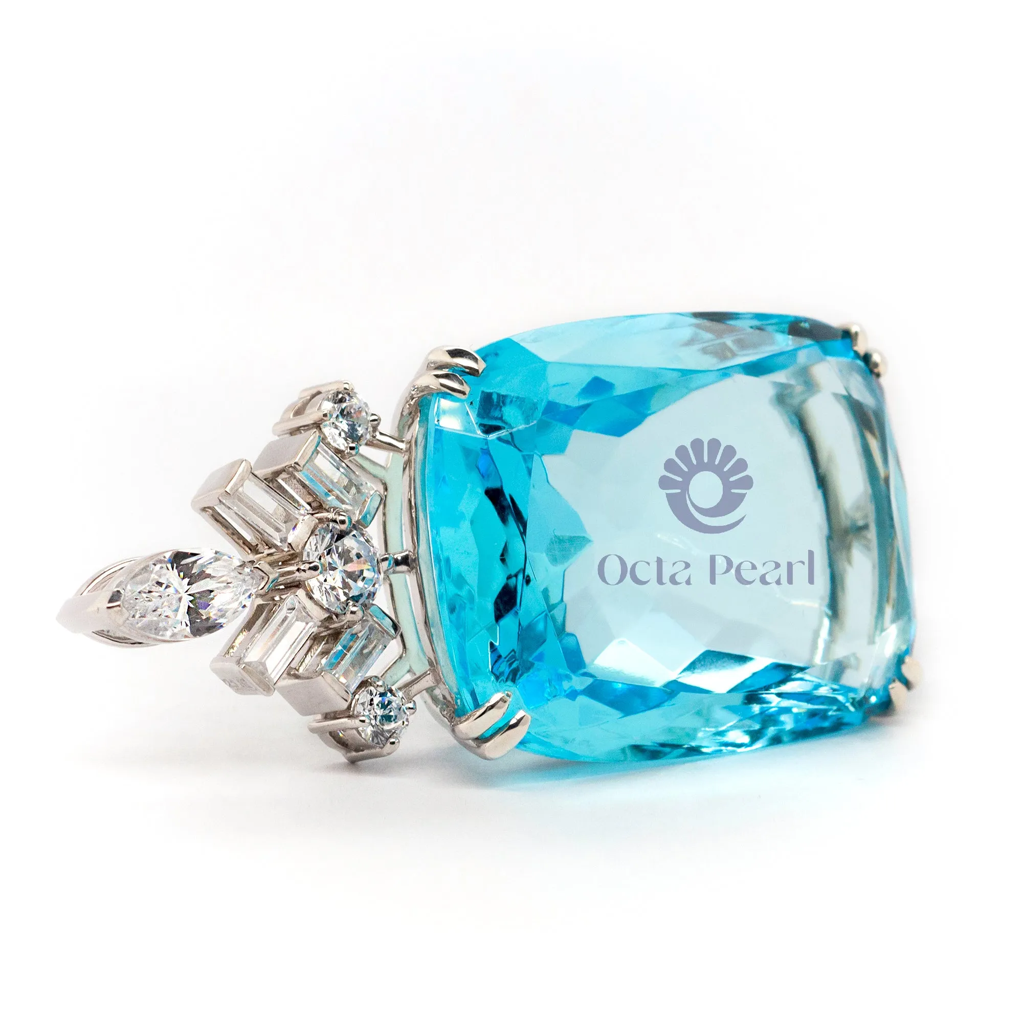 Aqua Cushion Cut CZ Stone Handmade Wedding Gift 925 Sterling Silver Pendant