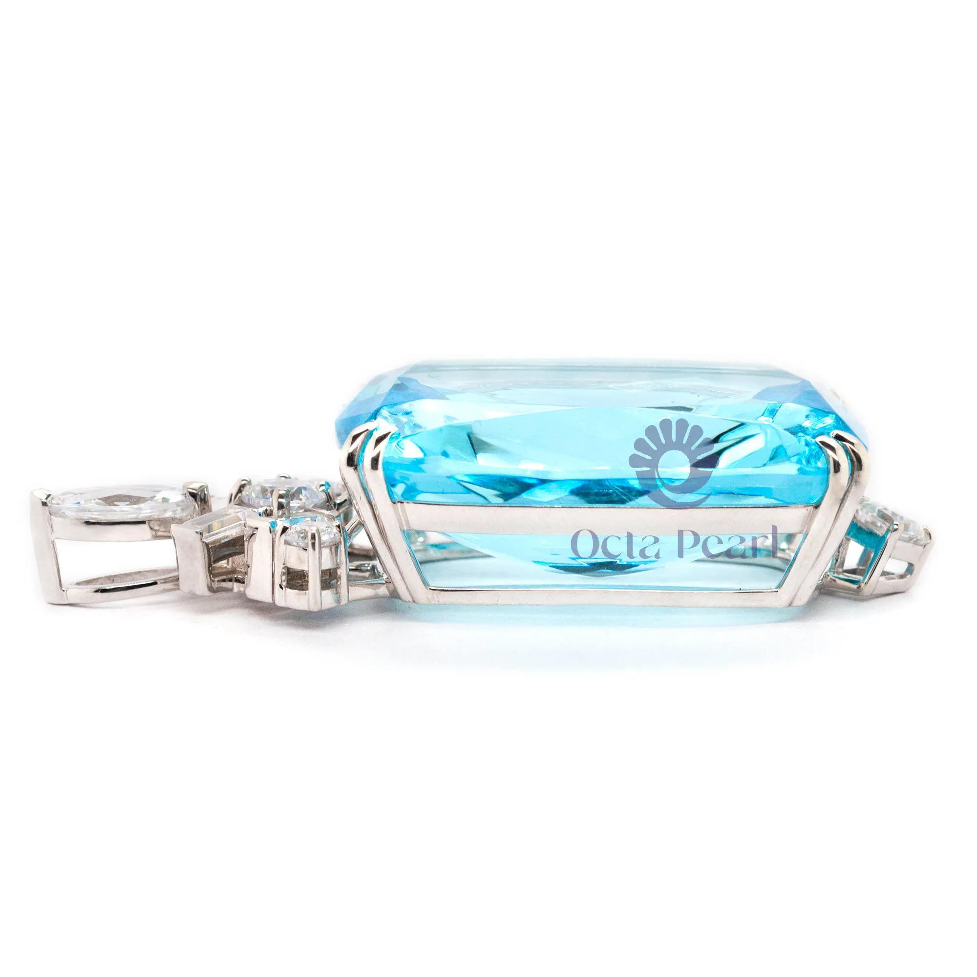 Aqua Cushion Cut CZ Stone Handmade Wedding Gift 925 Sterling Silver Pendant