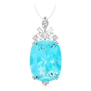 Aqua Cushion Cut CZ Stone Handmade Wedding Gift 925 Sterling Silver Pendant
