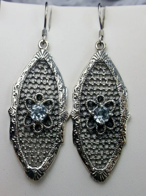 Aquamarine Earrings, Flower Star Earrings, Round Gems, Vintage Jewelry Design#E20